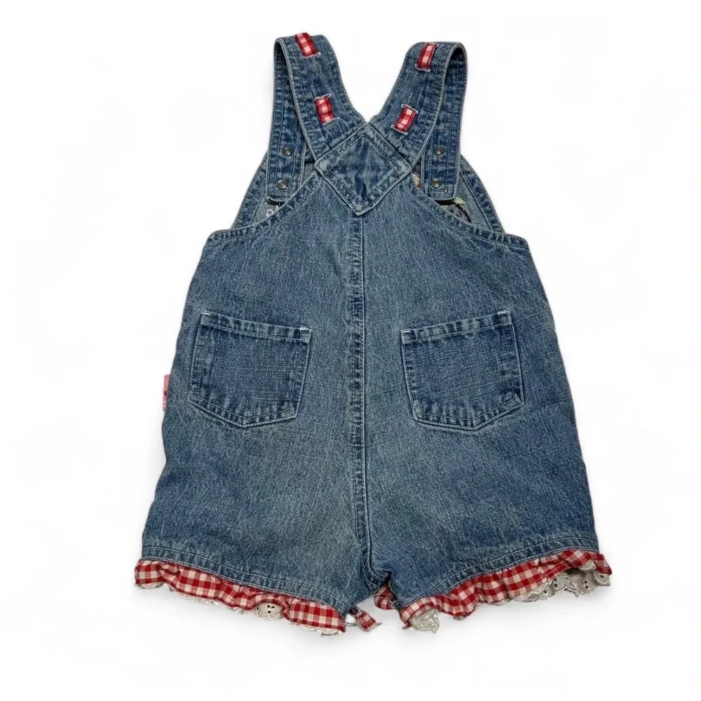 Vintage Strawberry Shortcake Denim Overalls Gingham Ruffle Shortalls 18M RN15435